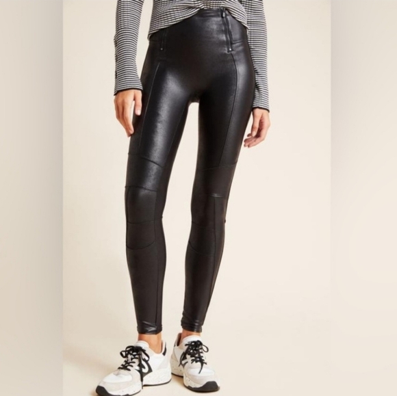 Spanx black hip zip faux leather leggings size small P - Picture 1 of 10